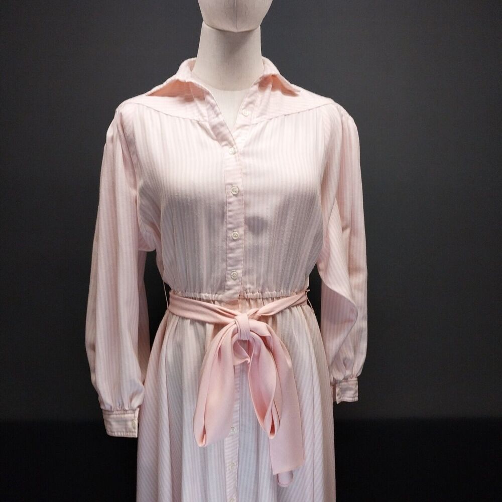 Joan Sparks Pink White Striped Dress Elastic Waist Button Front Sz 4/6